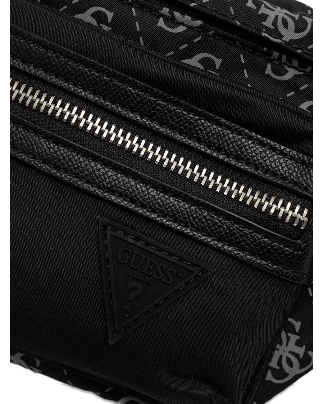 Guess Black Monogram-Print Logo-Patch Belt Bag for men