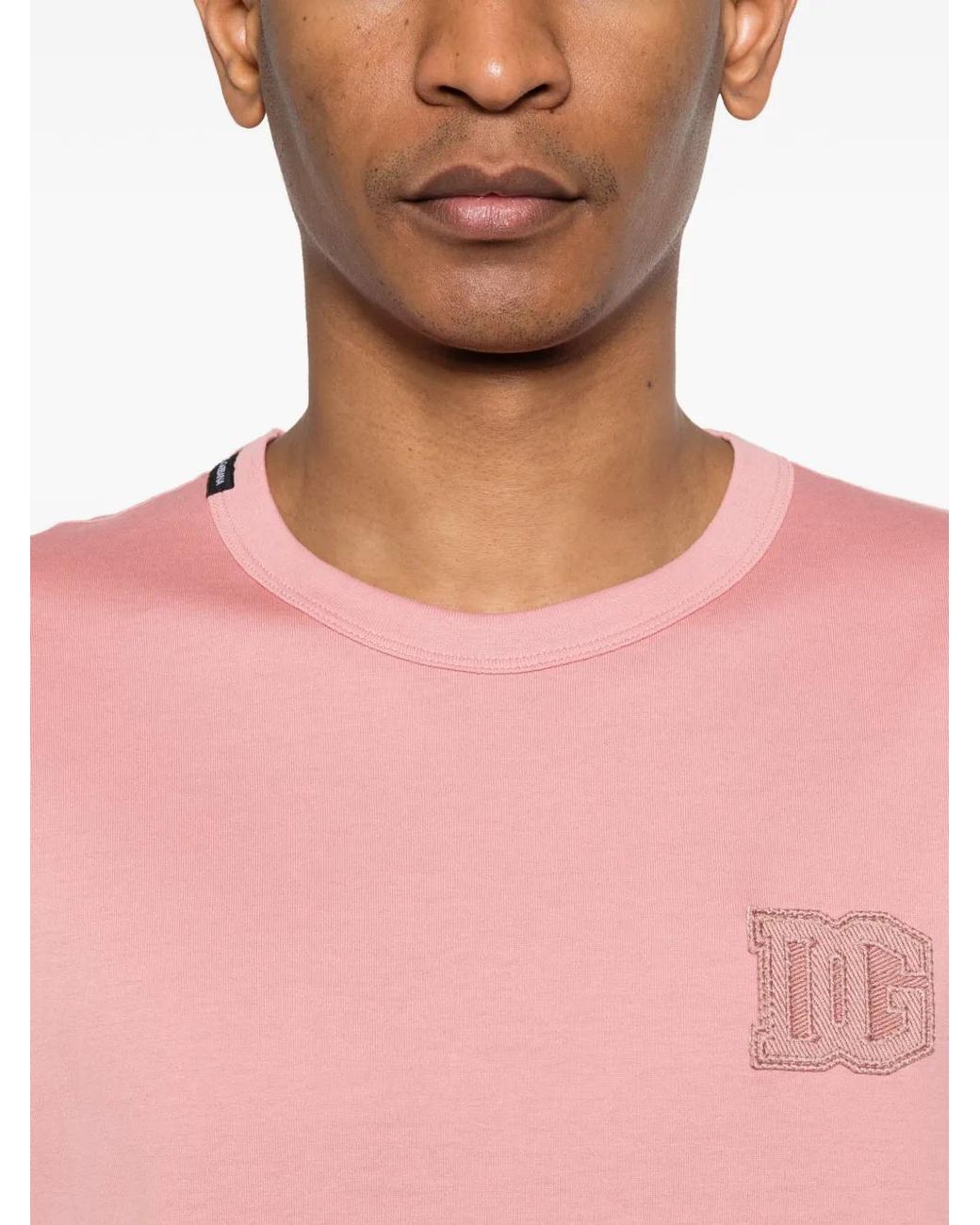 Dolce & Gabbana Pink Logo-Patch T-Shirt for men
