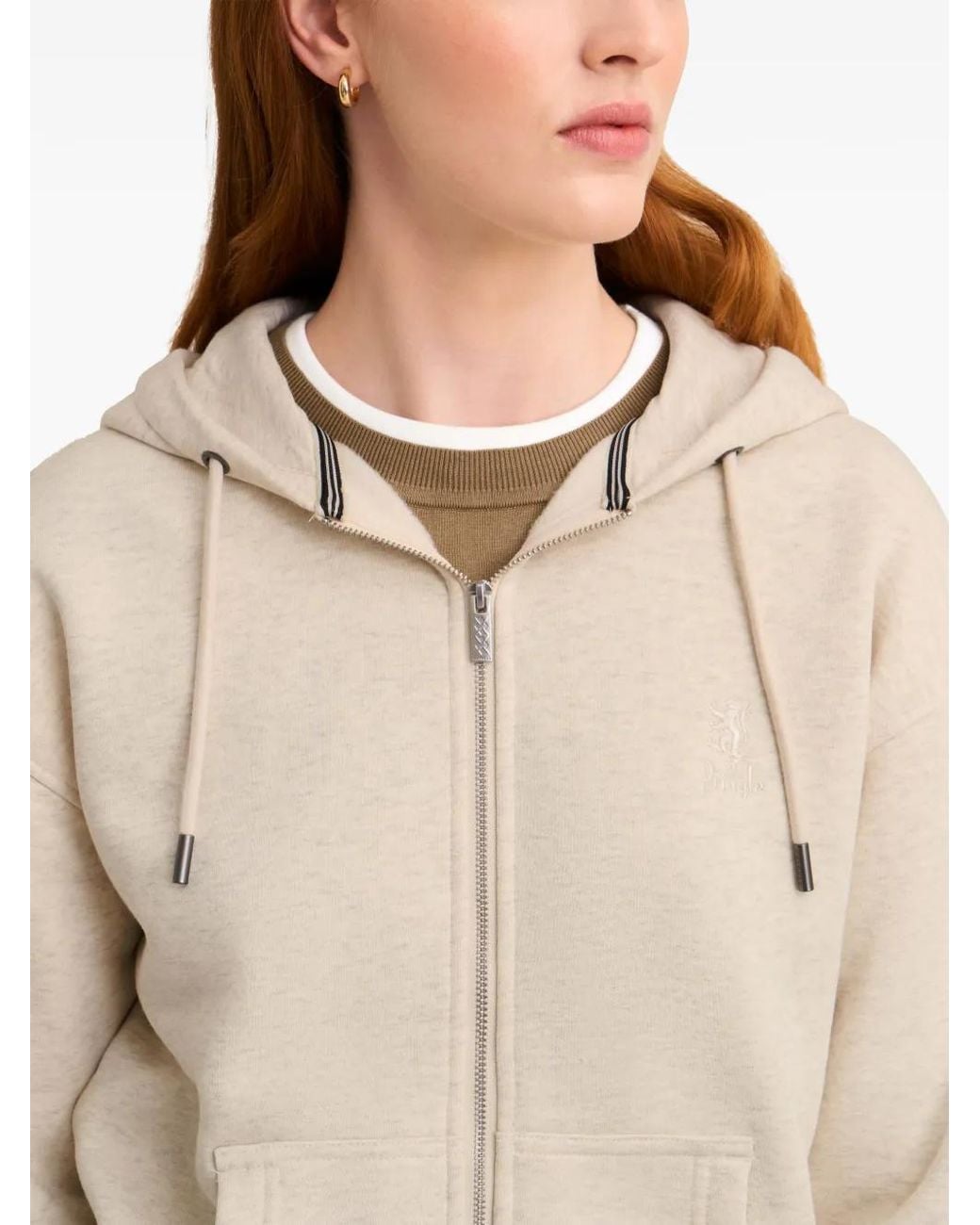 Pringle of Scotland Natural Logo-Embroidered Zip-Up Hoodie