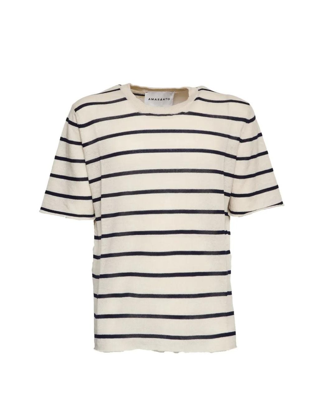 Amaranto White Striped Crewneck T-Shirt for men
