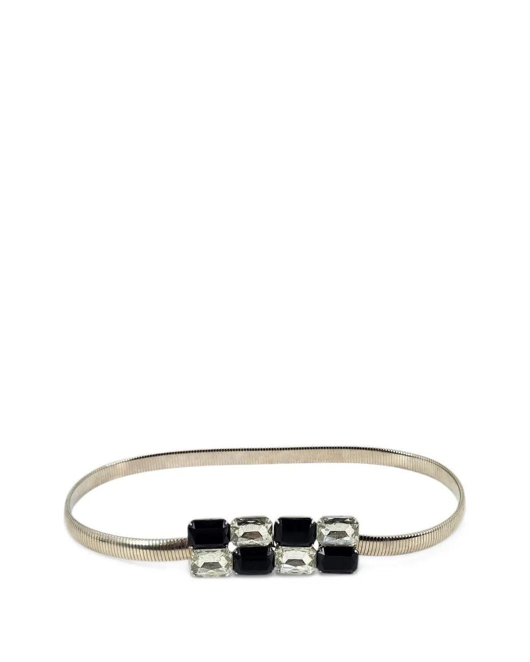 Madison Maison White 1970S Rhinestone-Buckle Stretch Belt