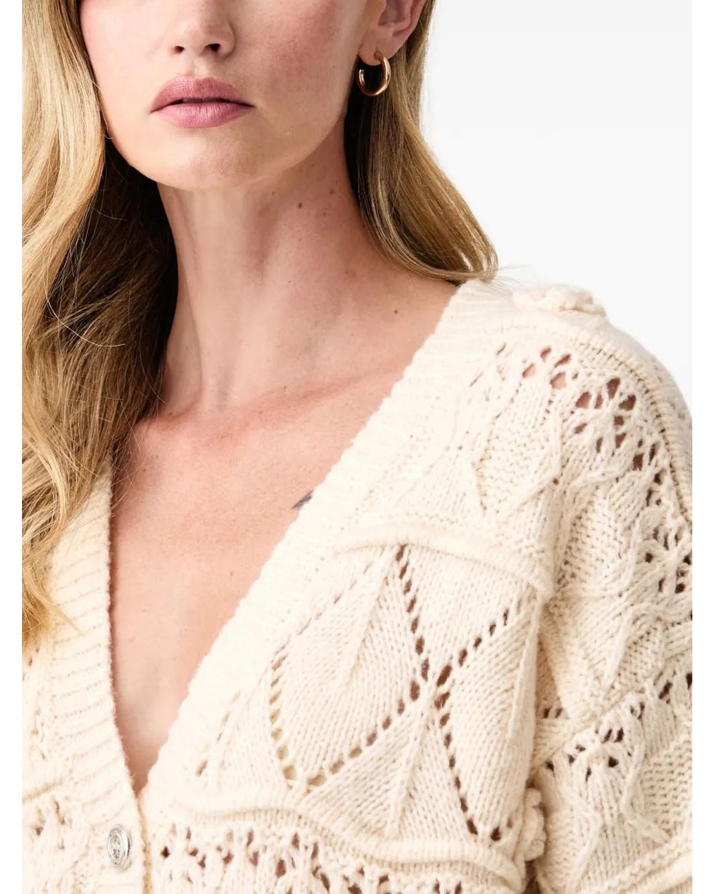 Fracomina Natural Cable-Knit Floral-Appliqué Cardigan