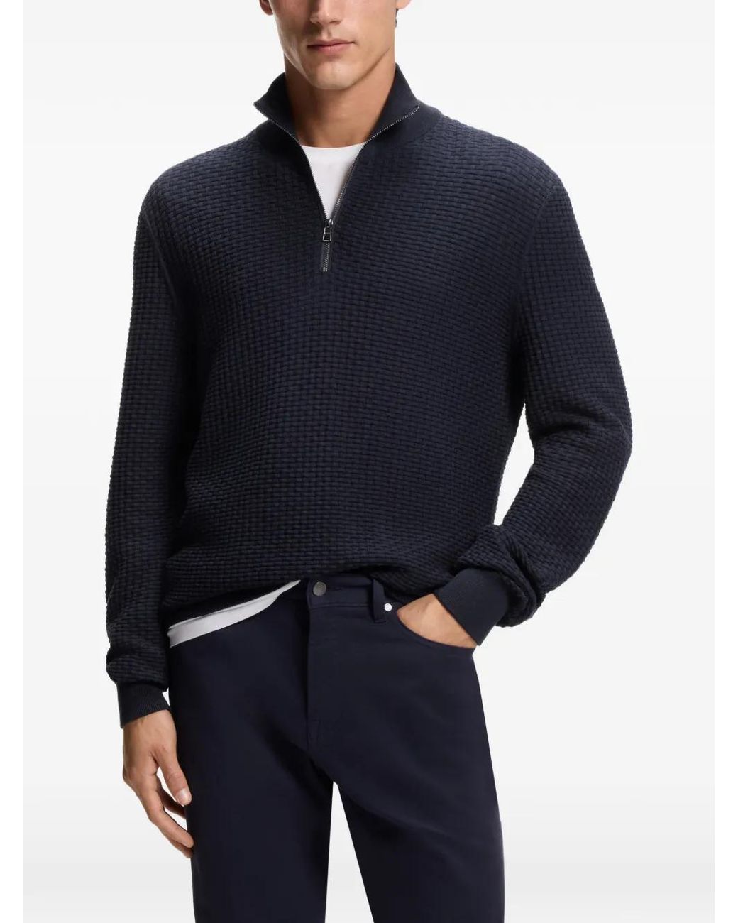 Boss Blue Quarter-Zip Sweater for men
