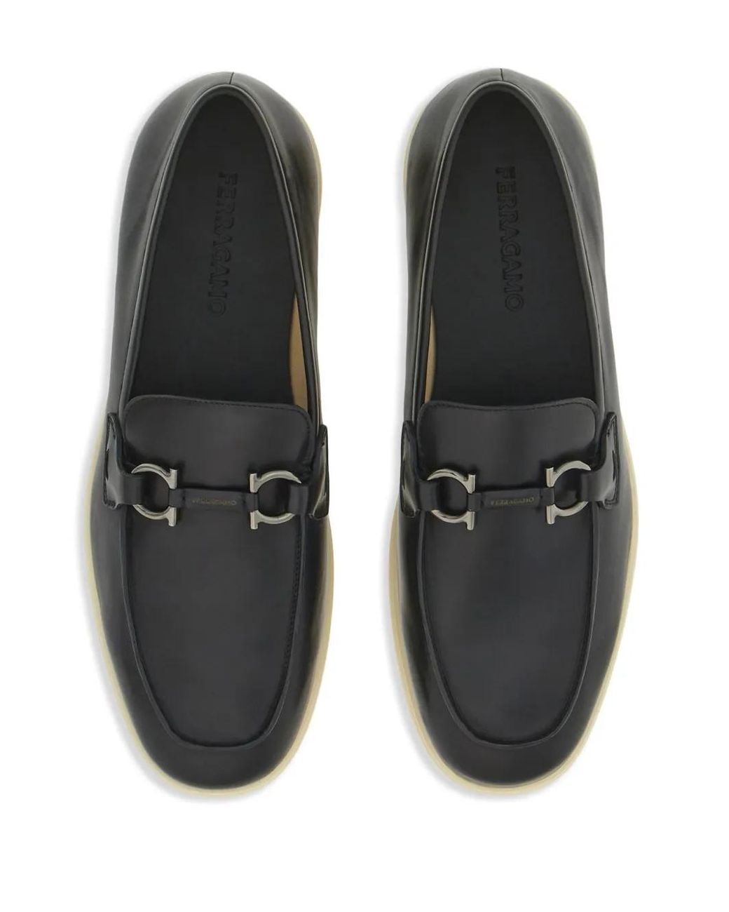 Ferragamo Black Gancini Leather Loafers for men