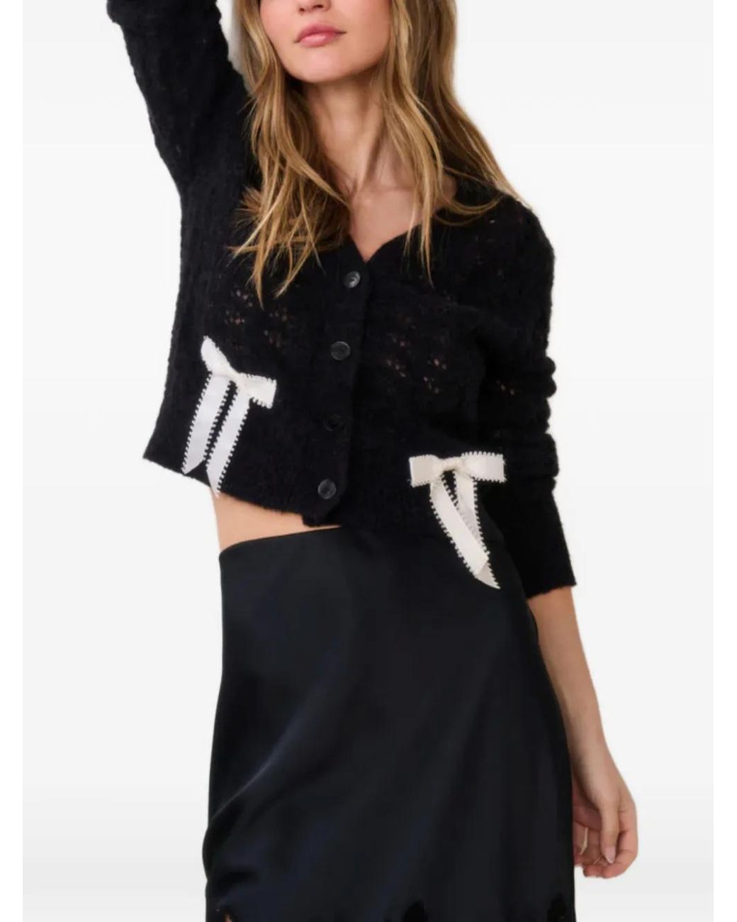 LoveShackFancy Black Lilly Bow-Detail Cardigan