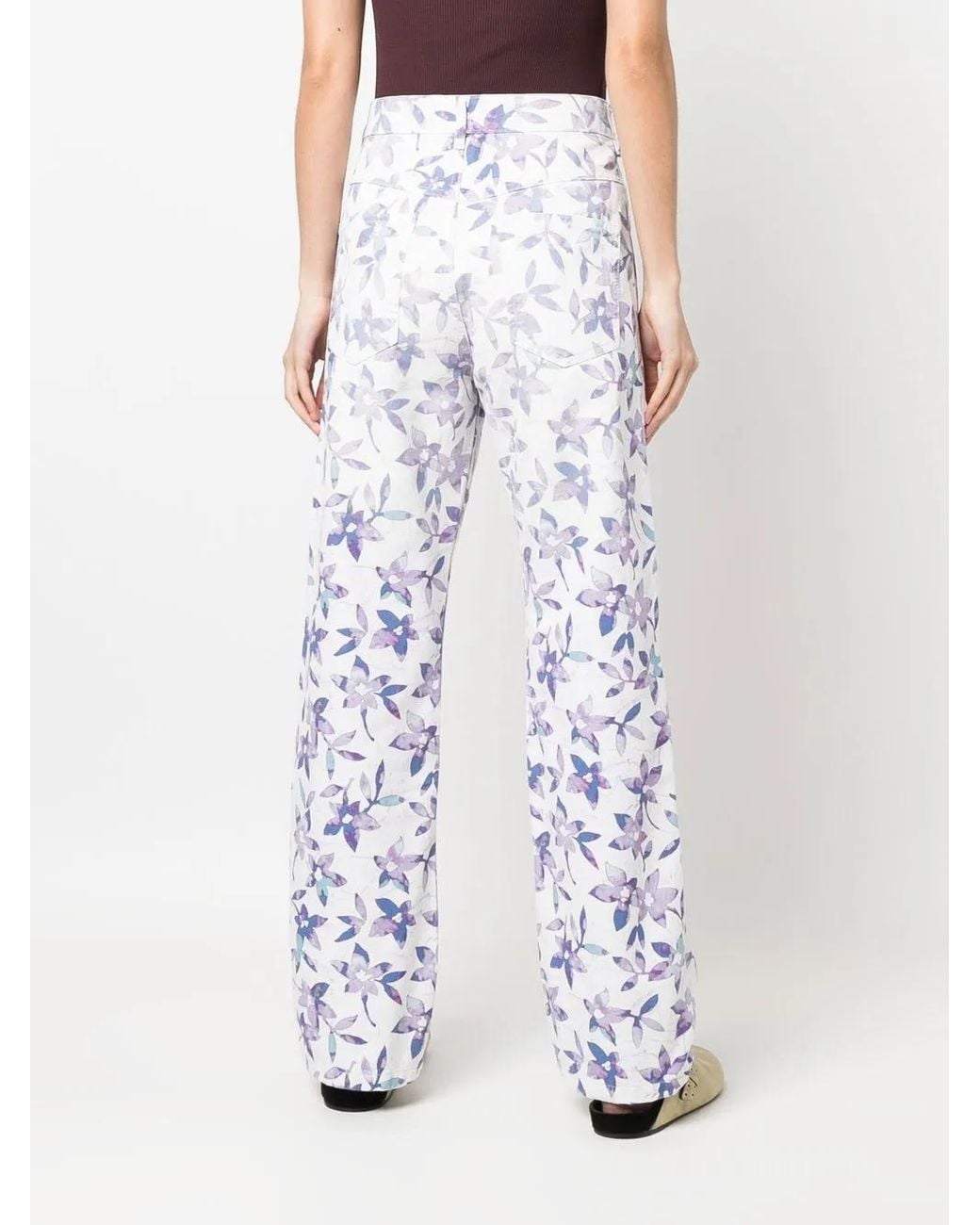 Isabel Marant Blue Floral-print Straight-leg Trousers