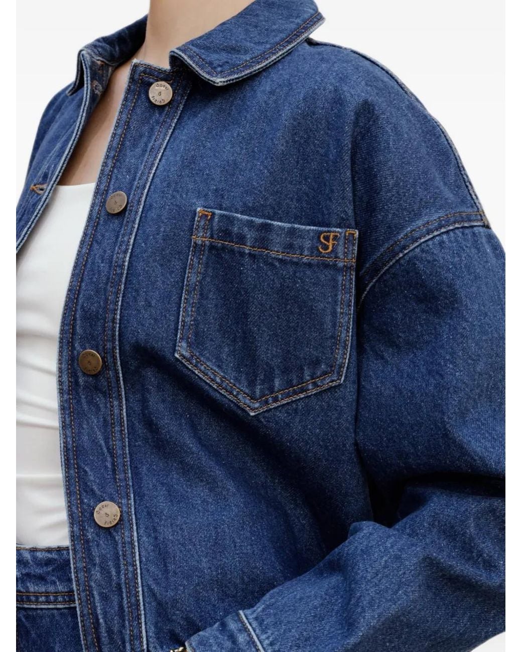SOEUR & FRÈRES Blue Le Veste Courte Cropped Structured Denim Jacket