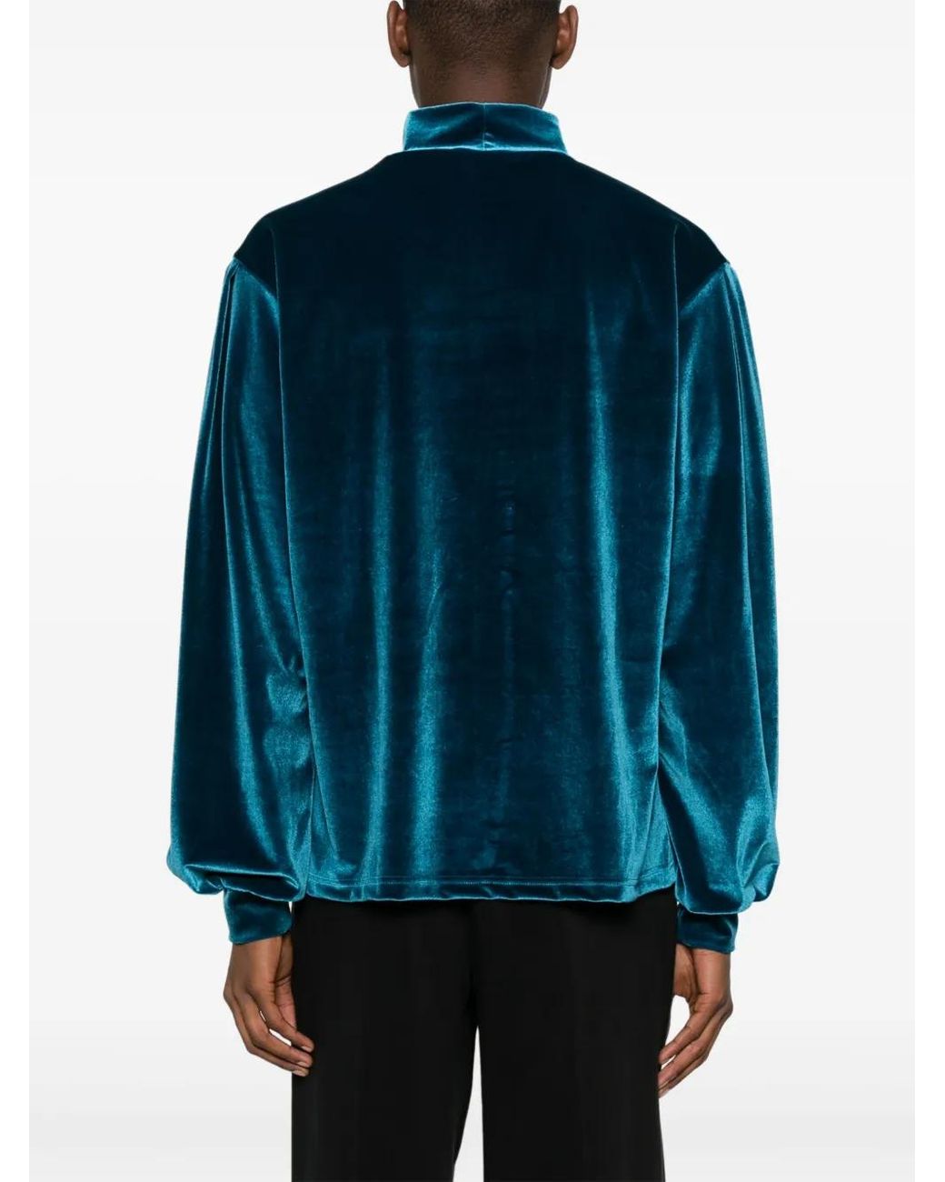 Random Identities Blue High-Neck Velvet Jumper for men