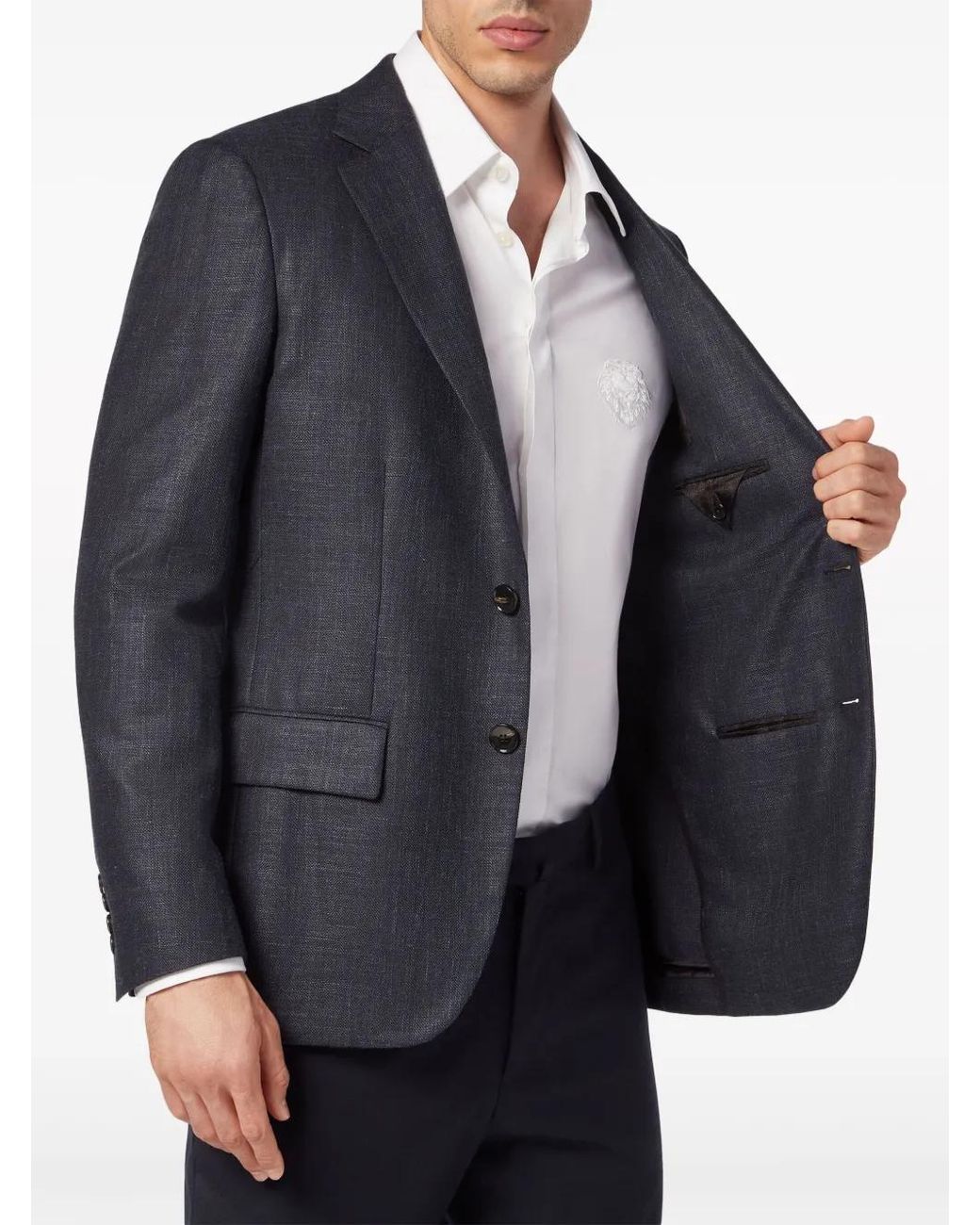 Billionaire Blue Logo-Patch Single-Breasted Blazer for men