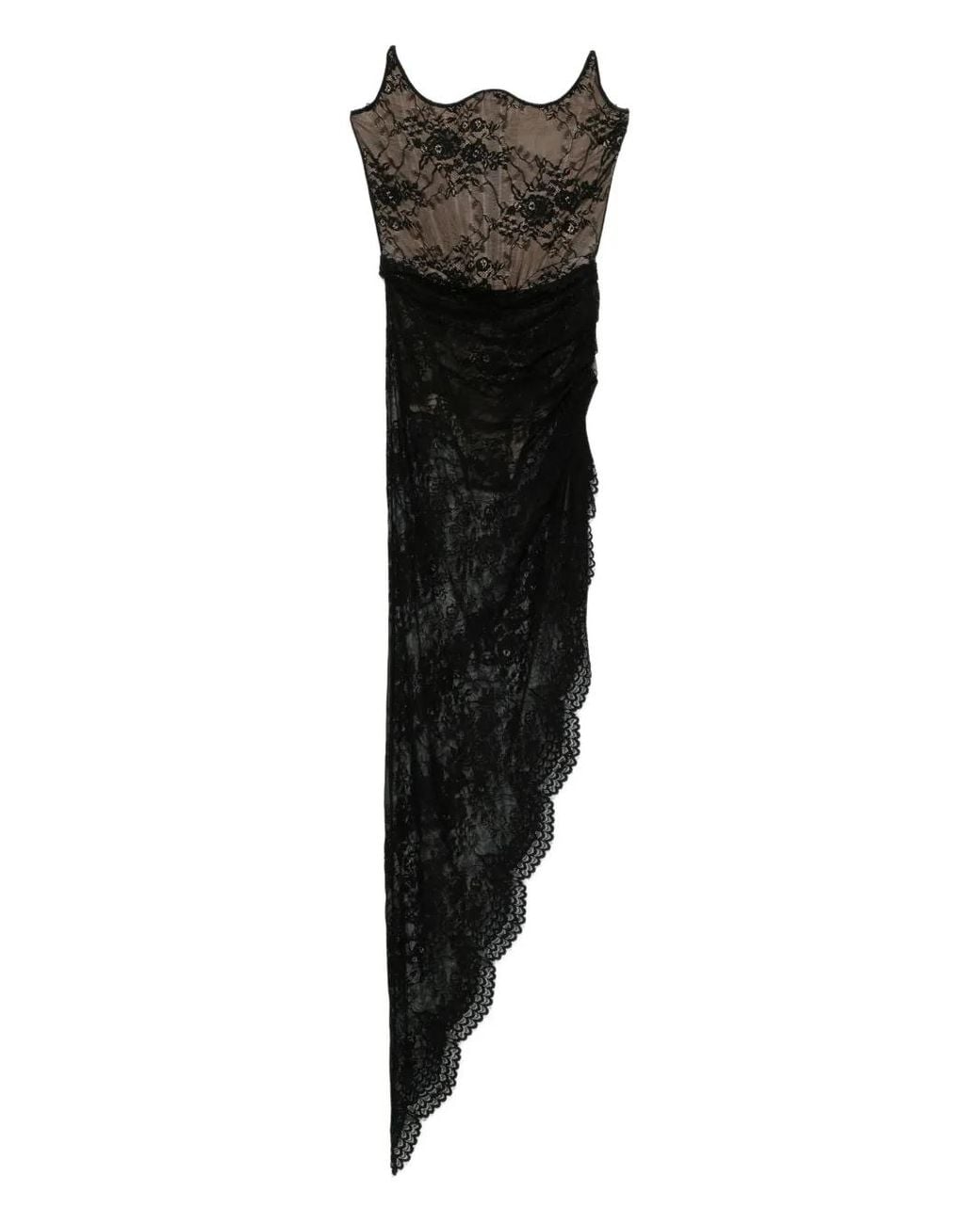GIUSEPPE DI MORABITO Black Lace Asymmetric Dress
