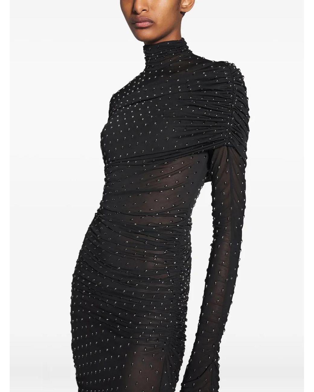 Mugler Black Embellished High-Neck Midi Dress