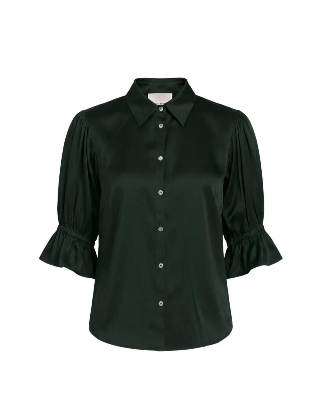 Cinq À Sept Green Fiona Ruffled-Sleeve Silk Shirt