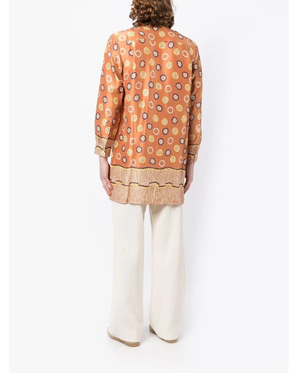 Bode Orange All-Over Graphic Print Silk Shirt for men