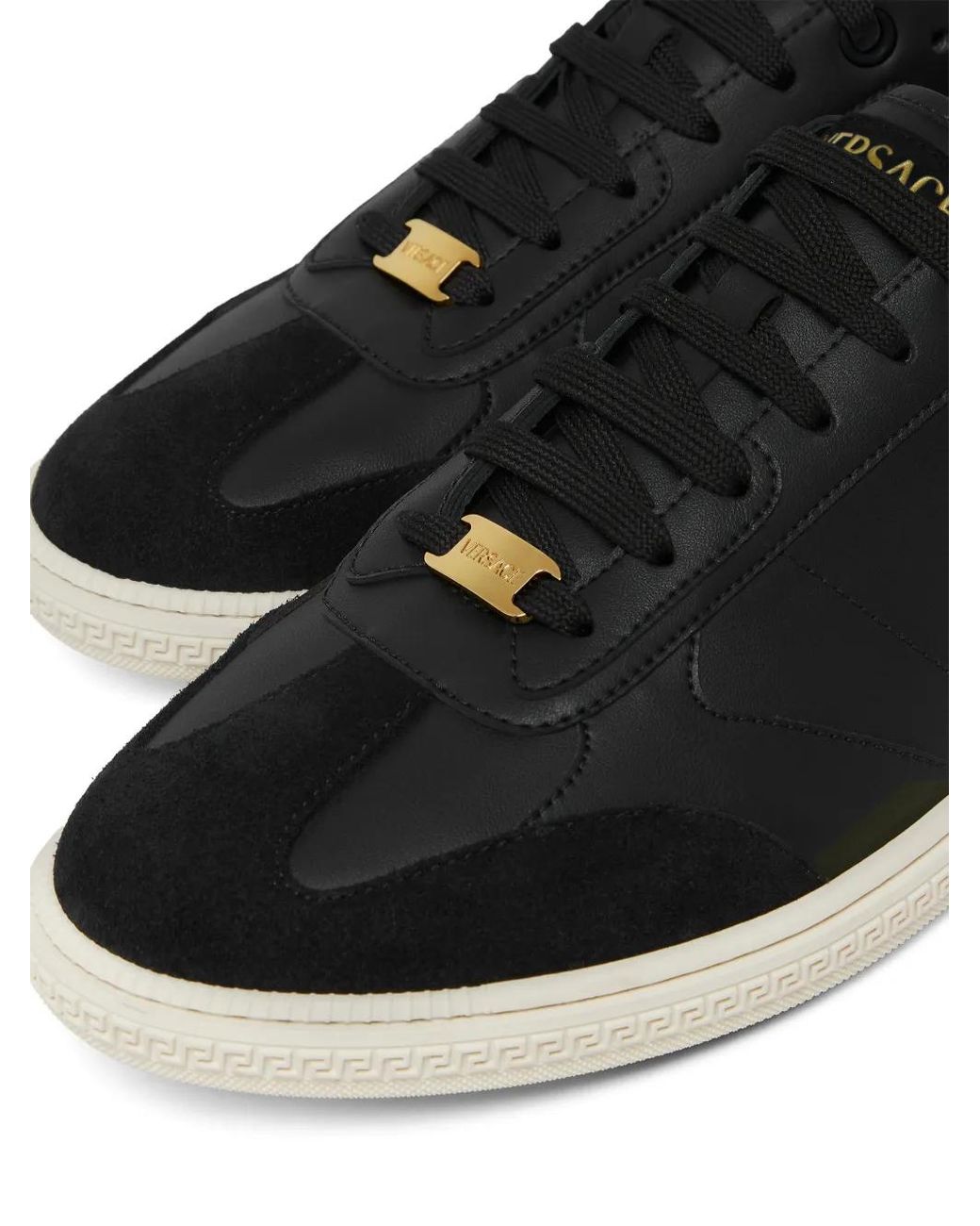 Versace Black Greca Court Sneakers for men