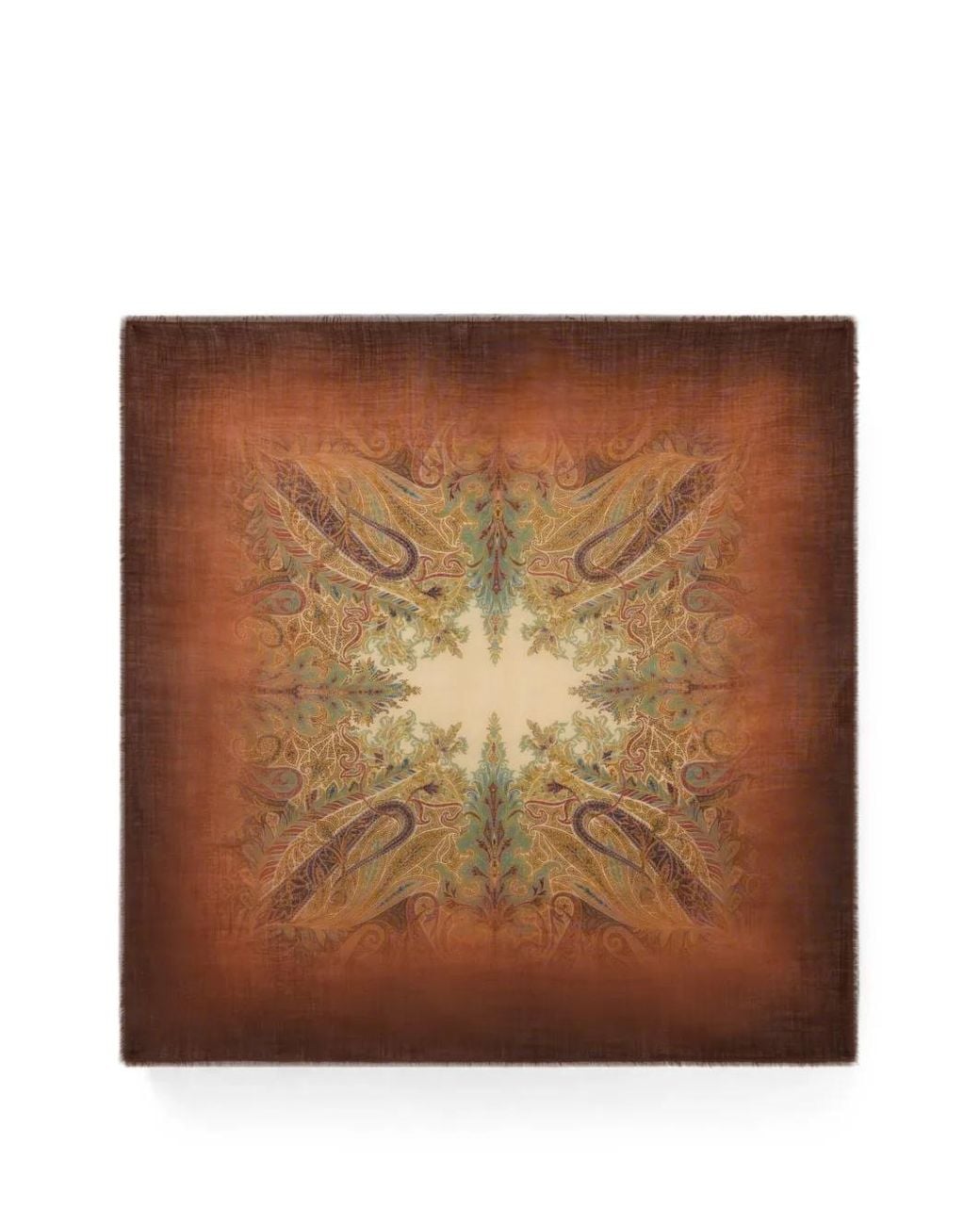 Etro Brown Wool And Silk Scarf With Faded Floral Paisley Motif for men