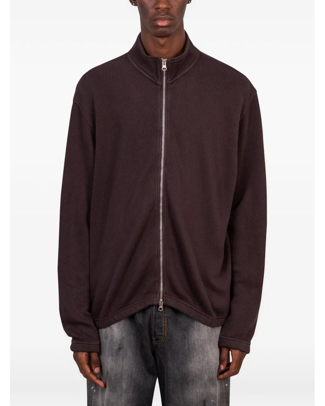 Another Aspect Brown 3.0 Ribbed Zip-Up Sweatshirt for men