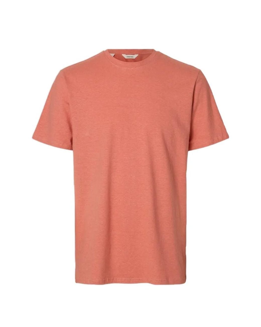 SELECTED Pink Linen-Blend T-Shirt for men