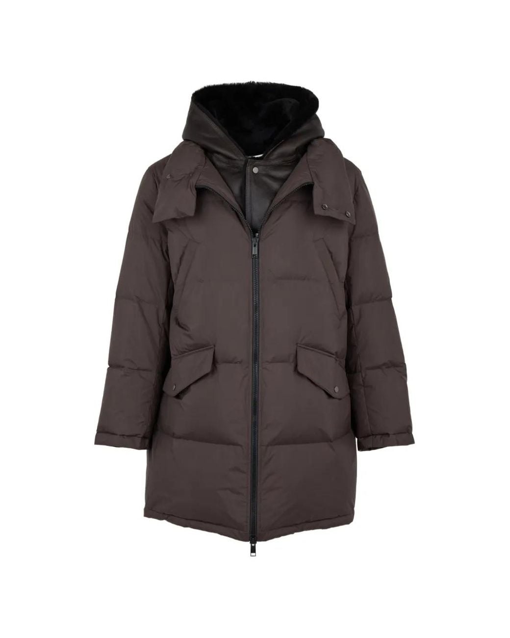 Yves Salomon Brown Shearling-Bib Hooded Down Jacket for men