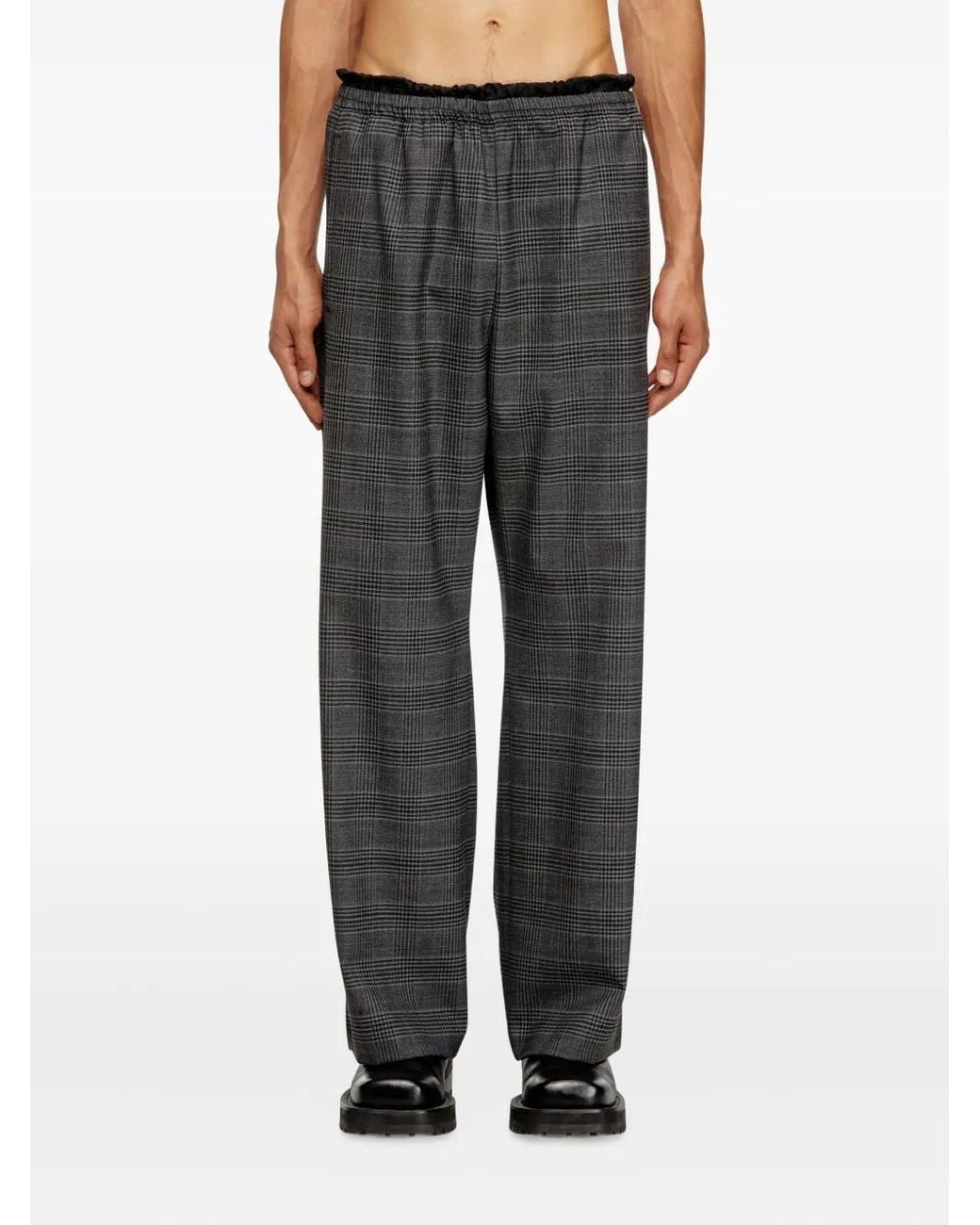 DIESEL Gray P-Tilson Elasticated-Waist Checked Trousers for men