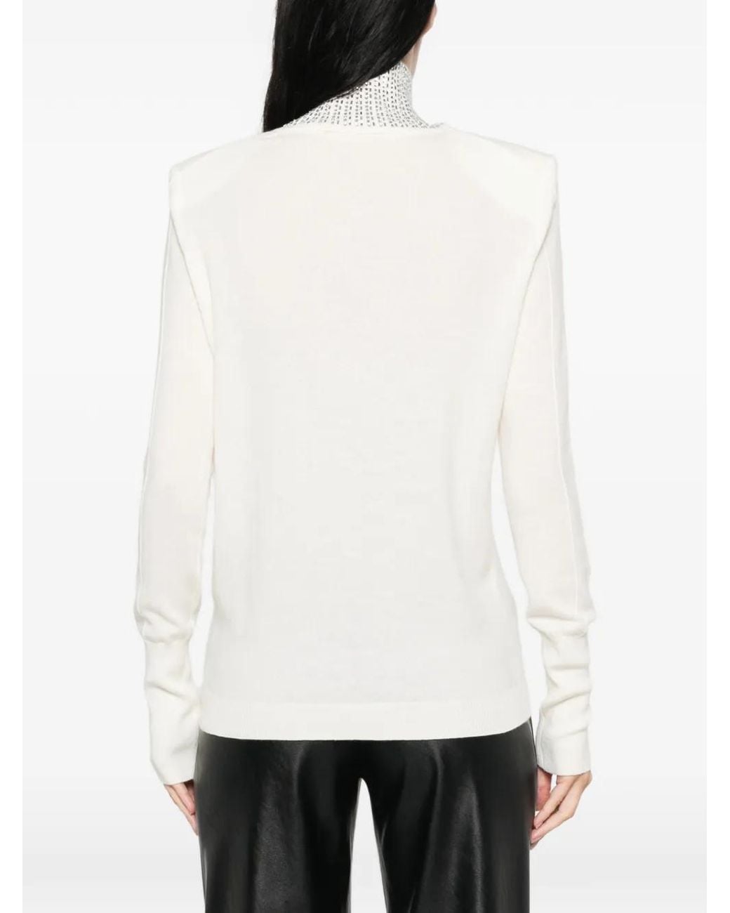Circus Hotel White Crystal-Embellished Padded-Shoulder Sweater