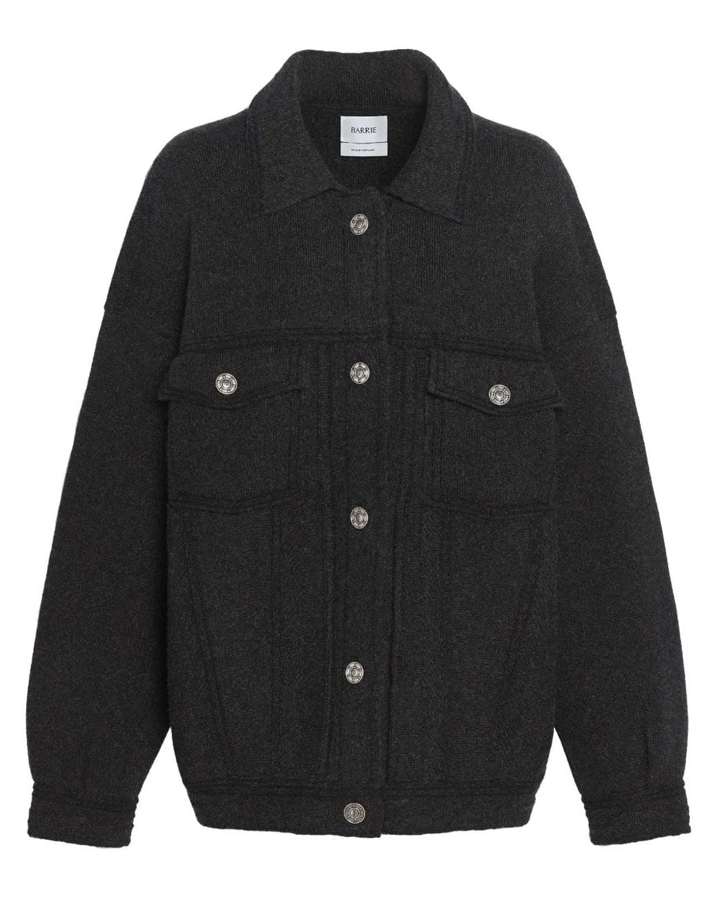 Barrie Black Contrast-Stitching Denim-Effect Jacket