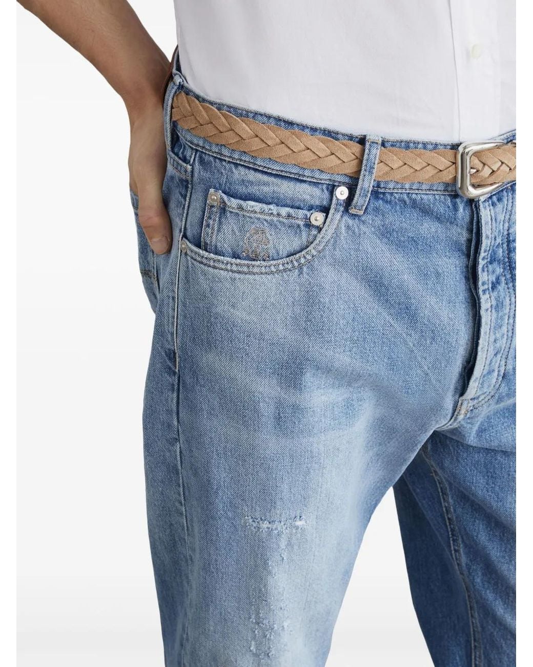 Brunello Cucinelli Blue Mid-Rise Slim-Fit Jeans for men