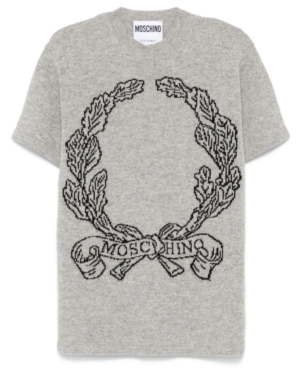 Moschino Gray Logo-Intarsia Knitted Top