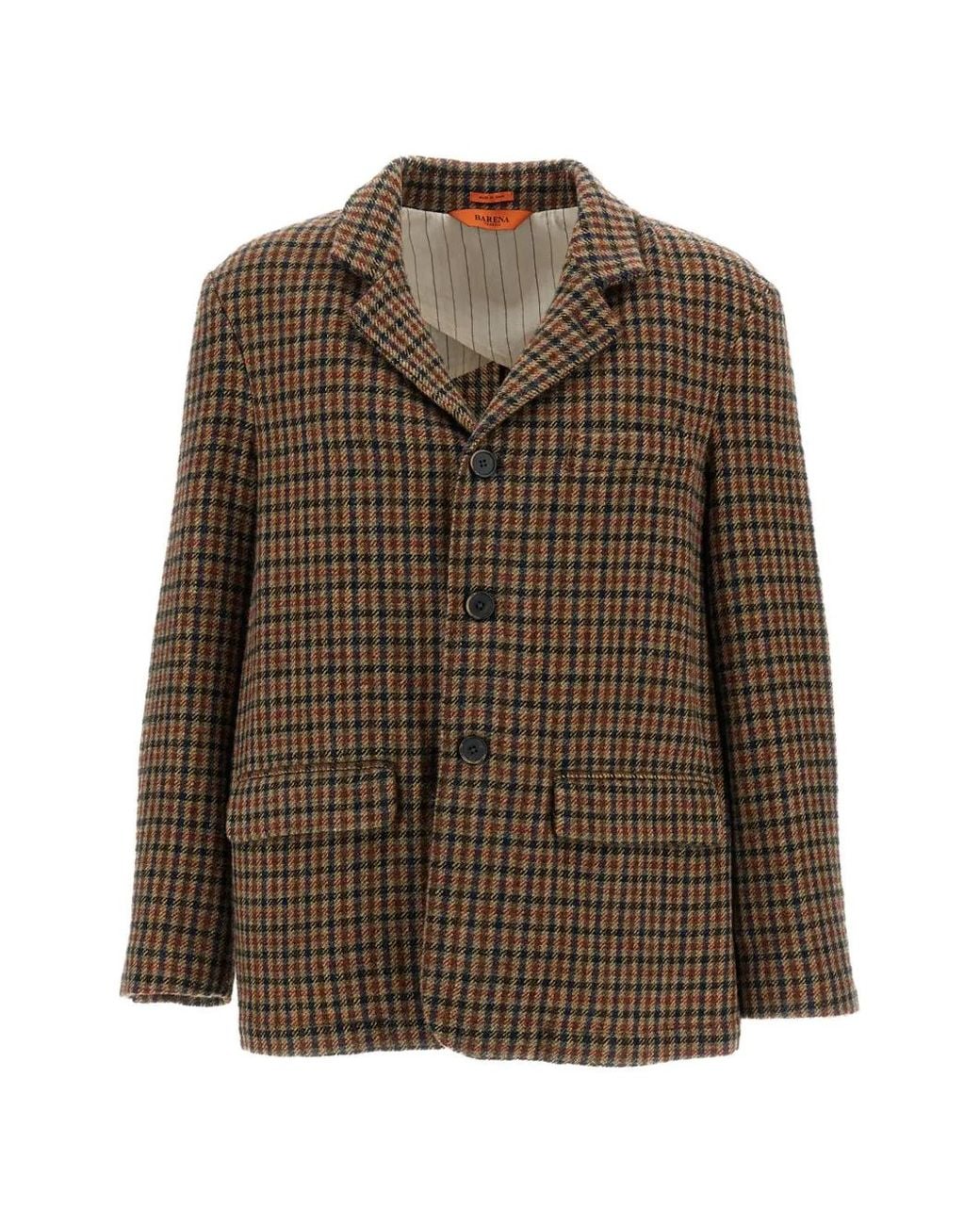 Barena Brown Zener Fasser Check-Pattern Virgin Wool Jacket for men