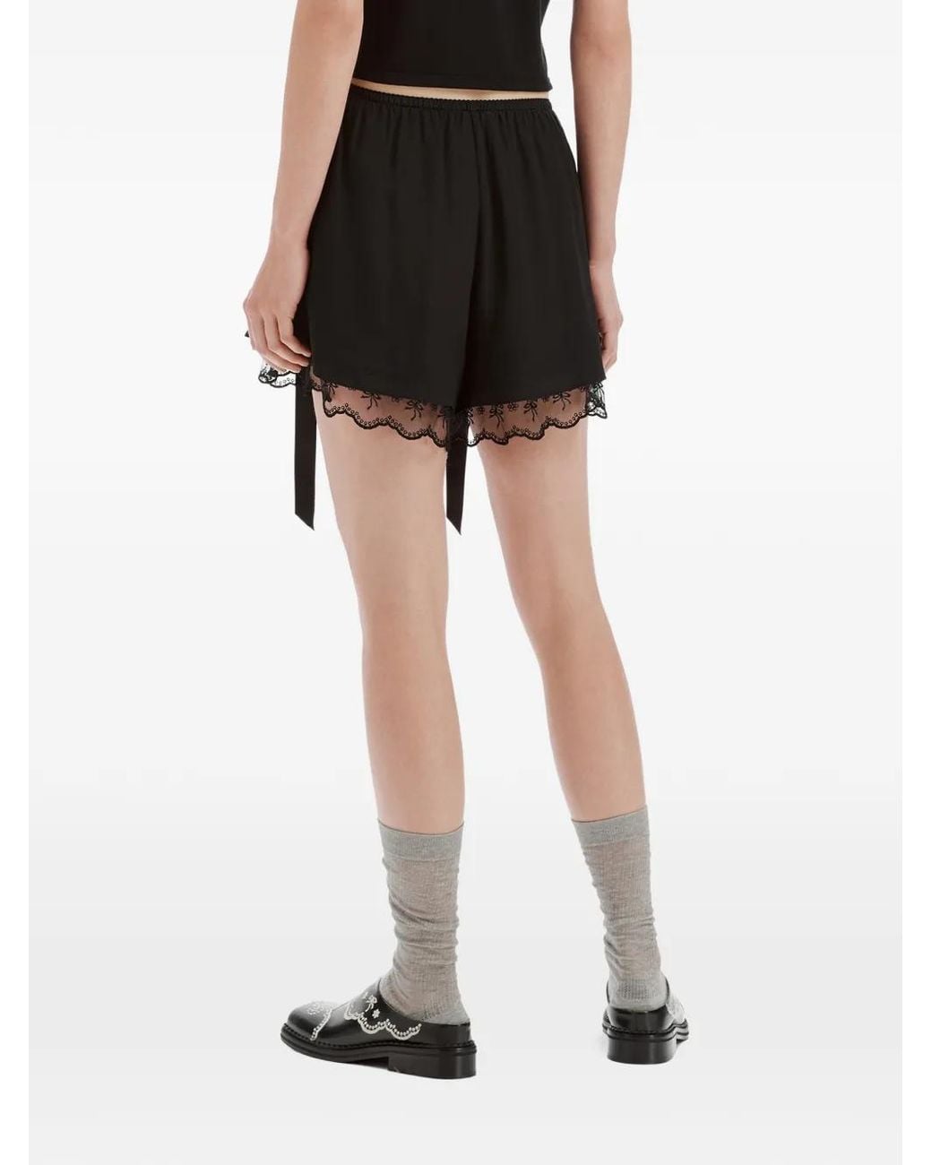 Simone Rocha Black Negligee Lace-Trim Bow-Detail Shorts