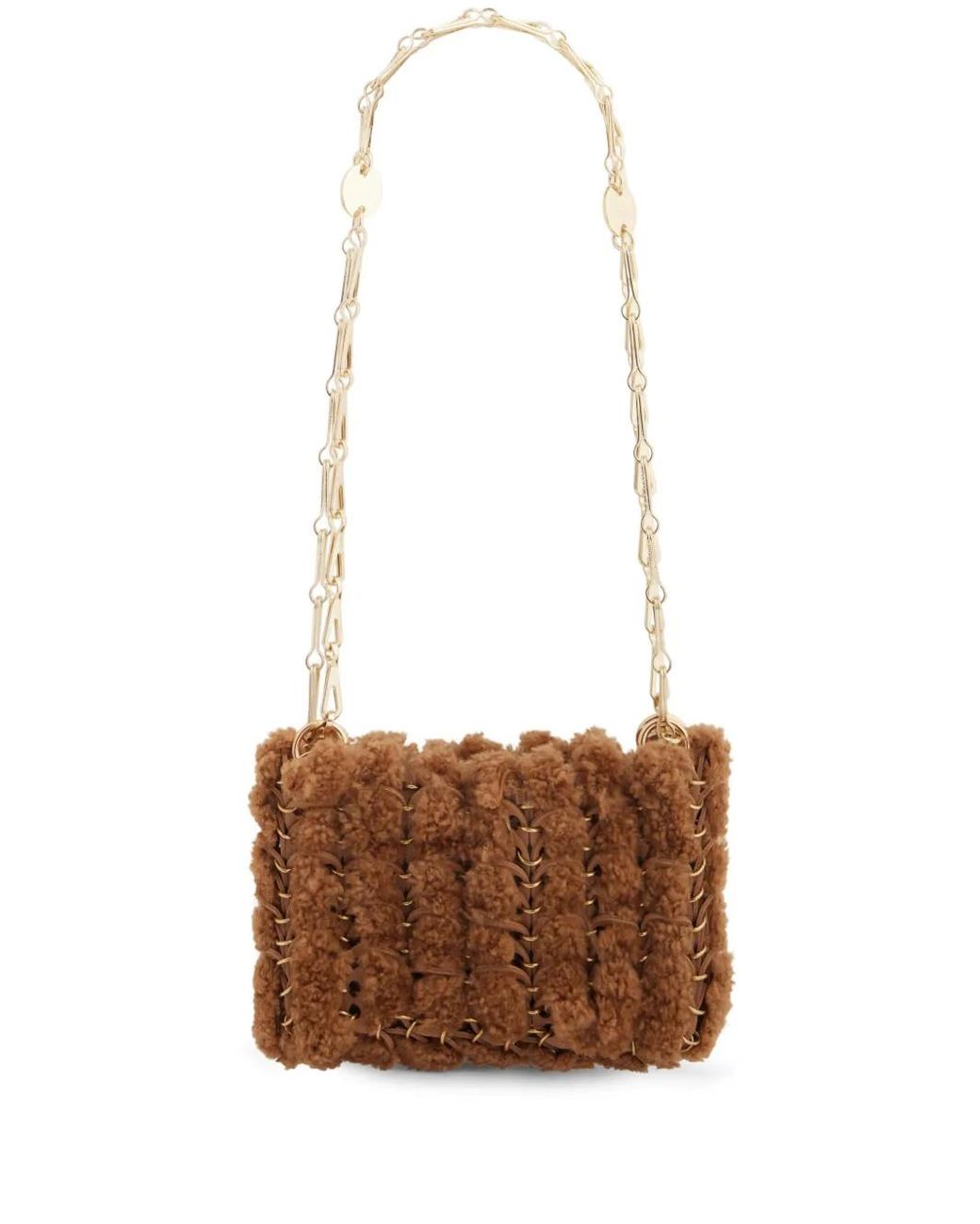 Rabanne White 1969 Nano Shearling Shoulder Bag