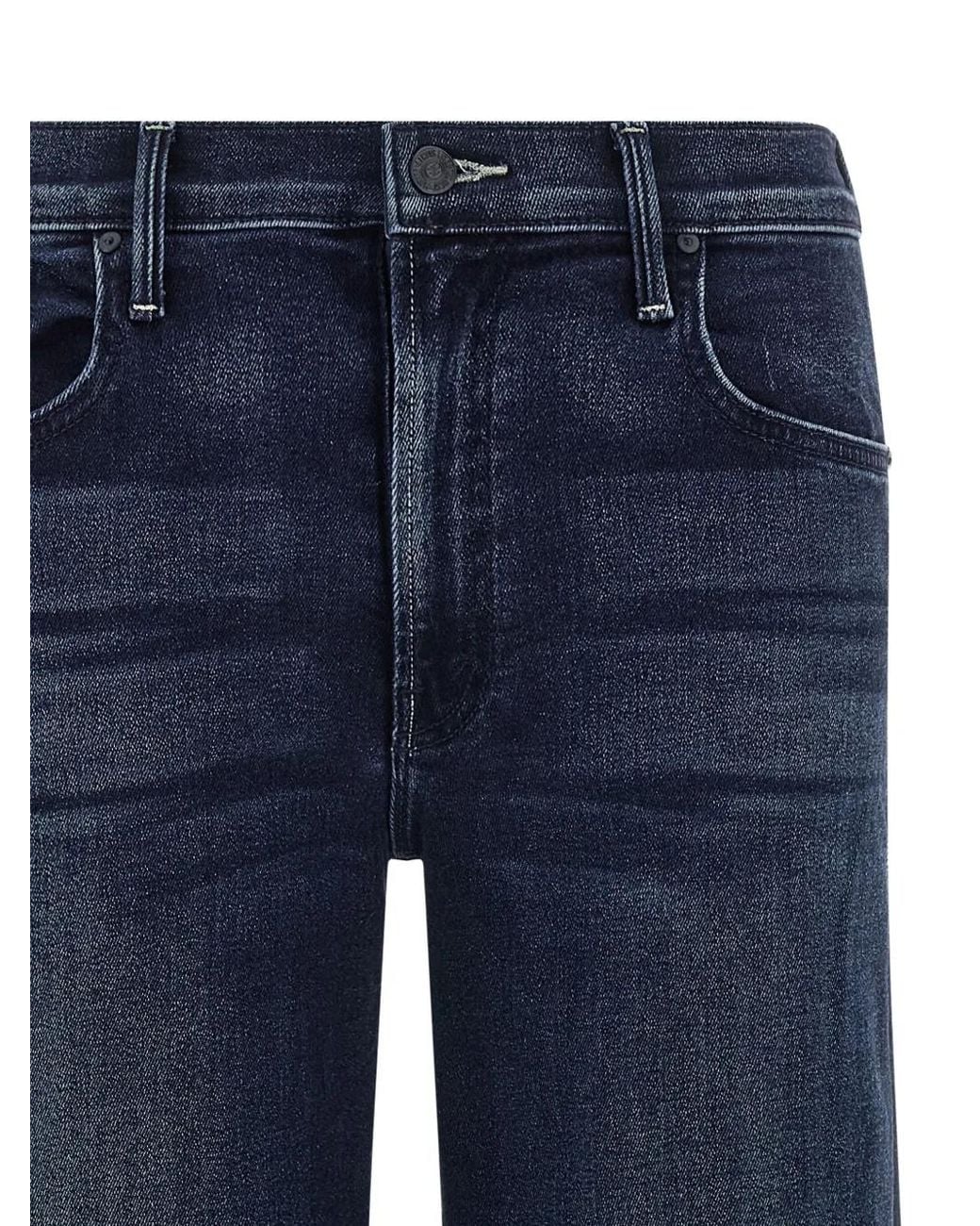 Mother Blue Cropped Wide-Leg Jeans With Classic Five-Pocket Design