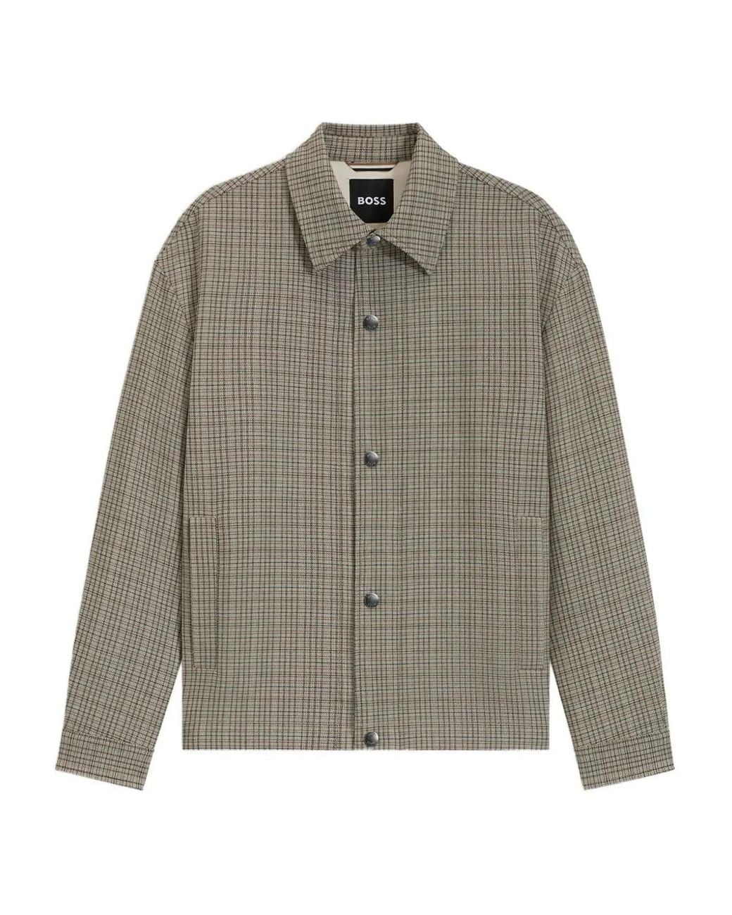 Boss Gray Craig Checked-Pattern Buttoned Jacket for men