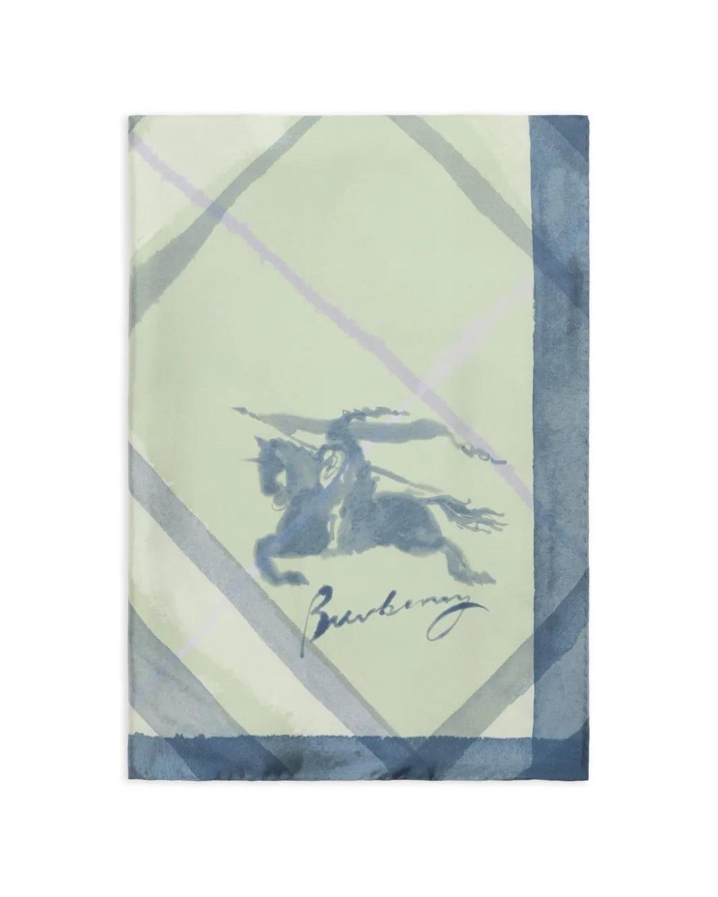 Burberry Blue Wide Watercolour Check Silk Scarf