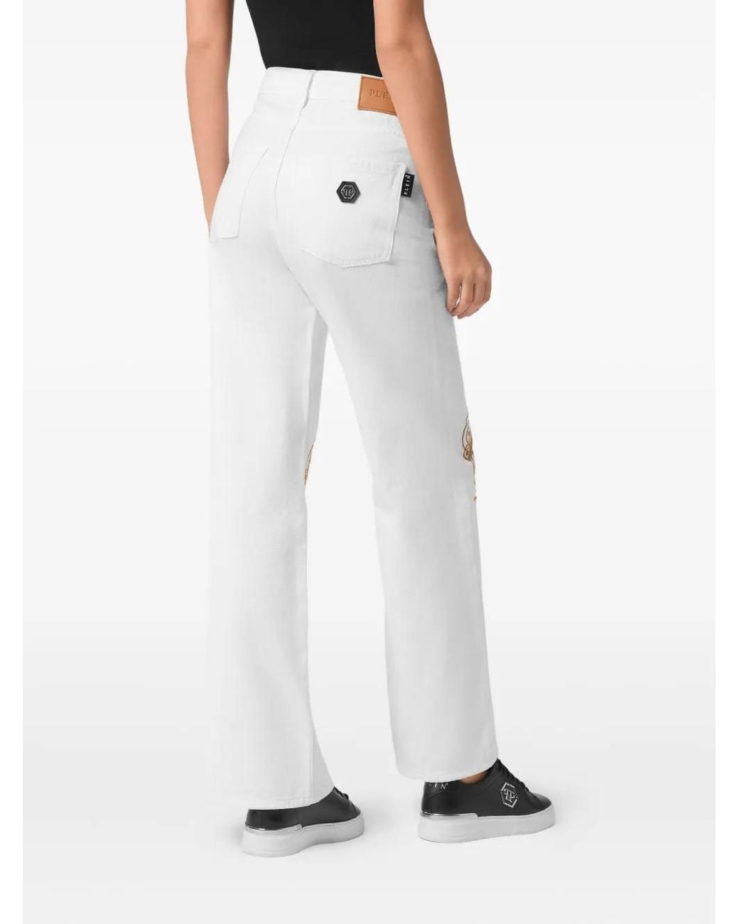 Philipp Plein White Logo-Embroidered Jeans