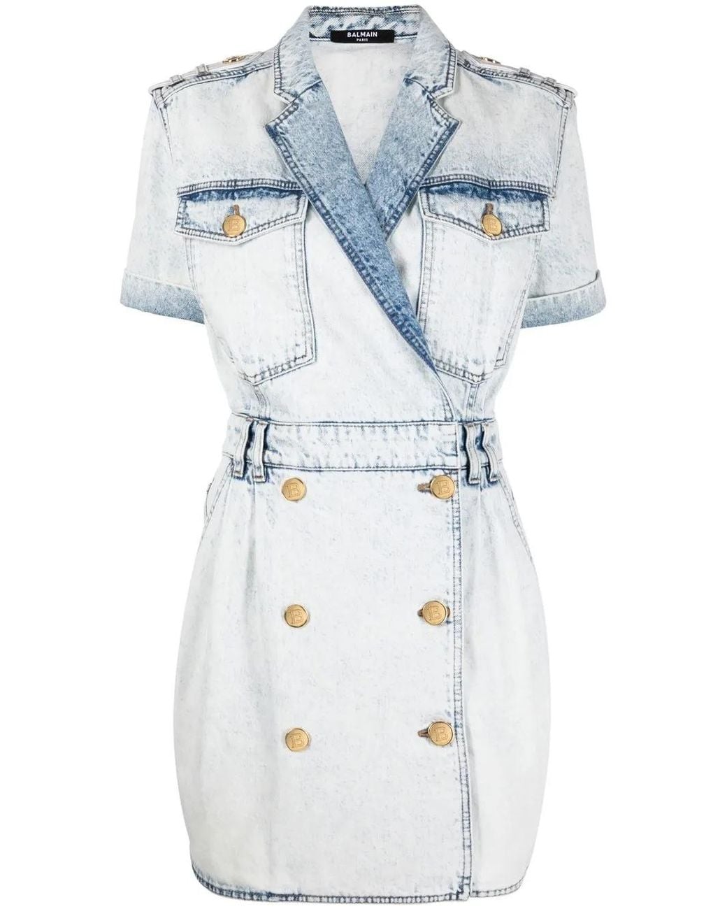 Balmain Blue Double-Breasted Denim Dress