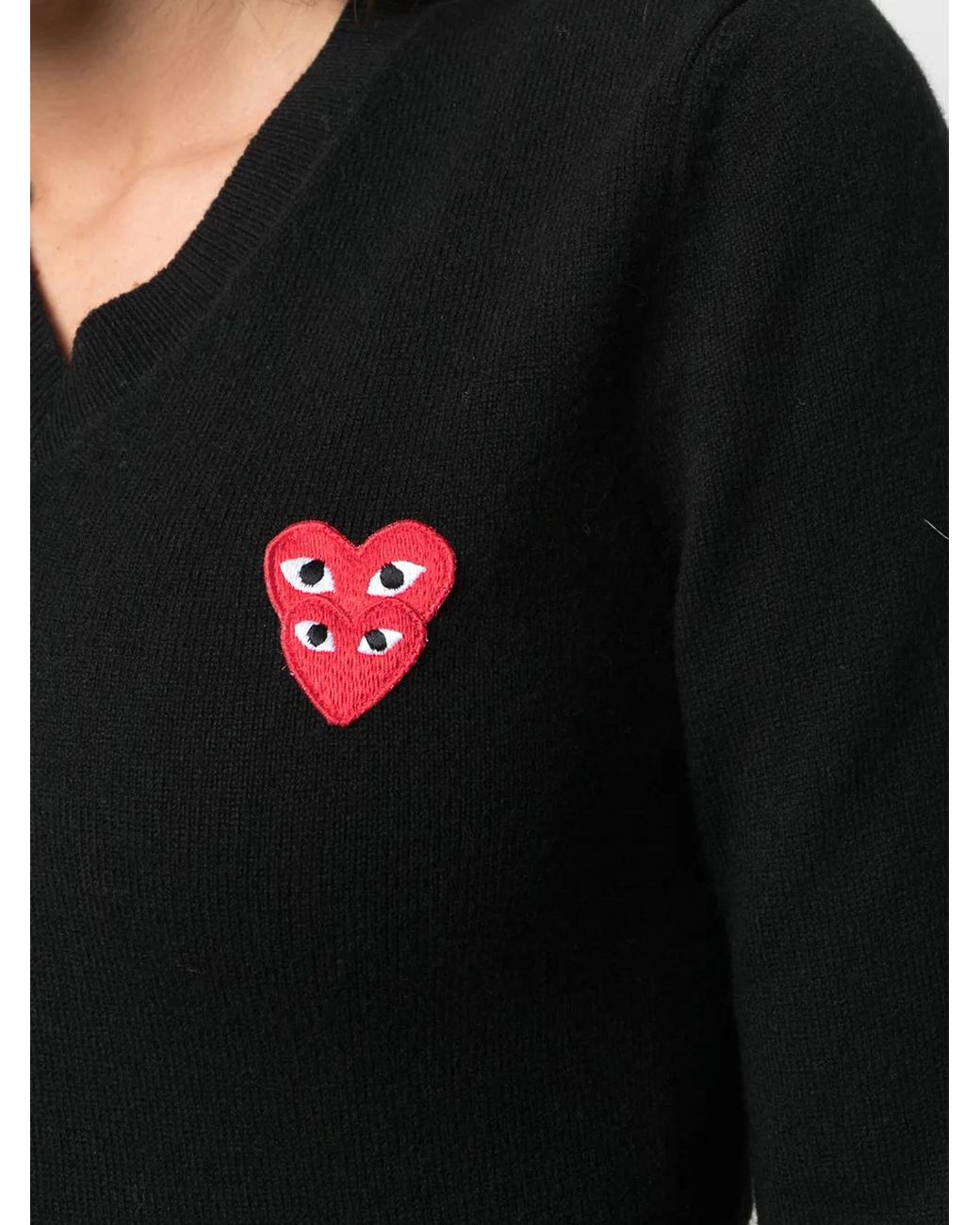 COMME DES GARÇONS PLAY Black V-Neck Overlapping Heart Top