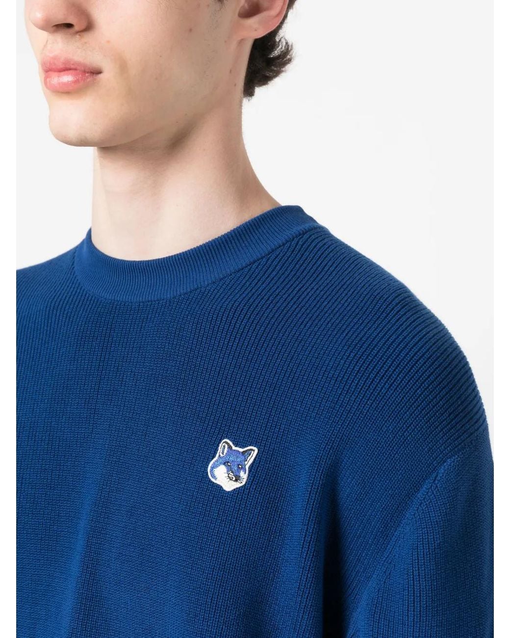 Maison Kitsuné Strickpullover Mit Logo-Patch in Blue für Herren