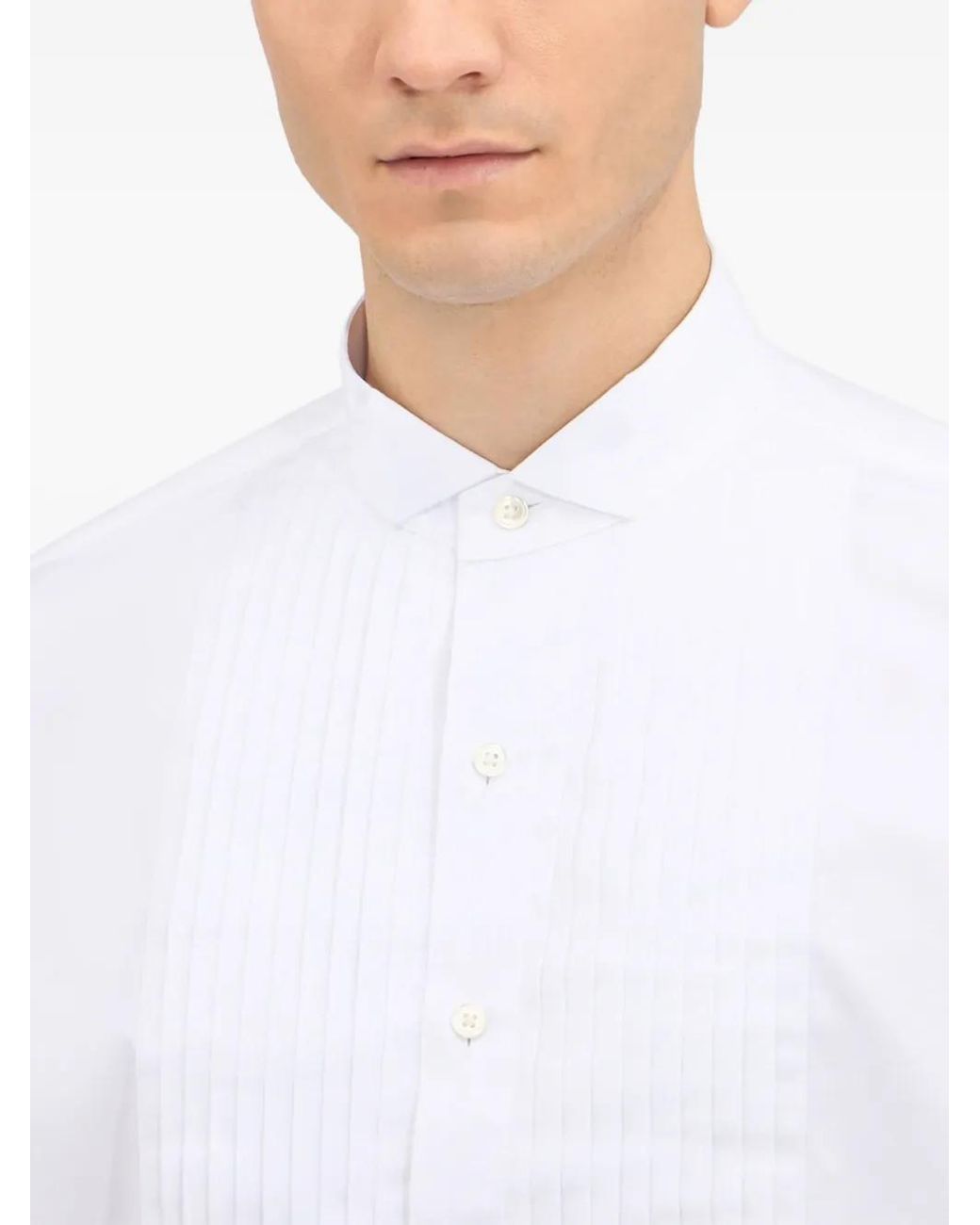 Brooks Brothers White Collar Pleated-Detail Shirt for men