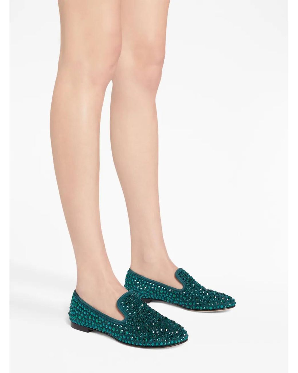 Giuseppe Zanotti Green Evangeline Crystal-Embellished Loafers