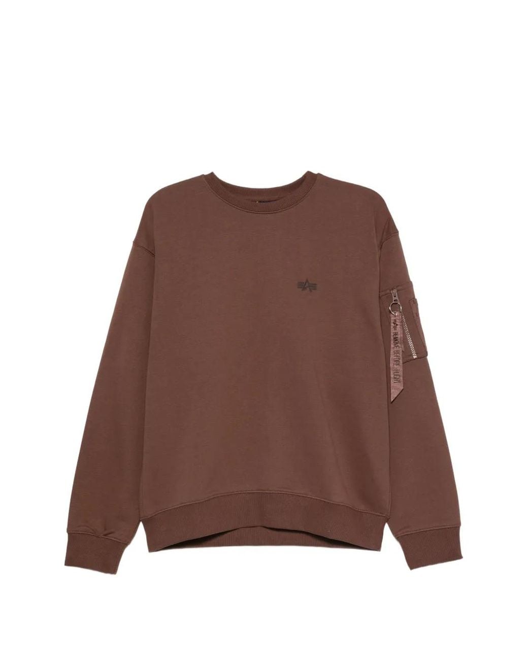 Alpha Industries Brown Logo-Print Zip-Pocket Sweater for men