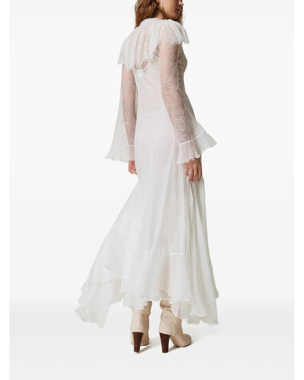 Twinset White Giglio Lace And Silk Maxi Dress