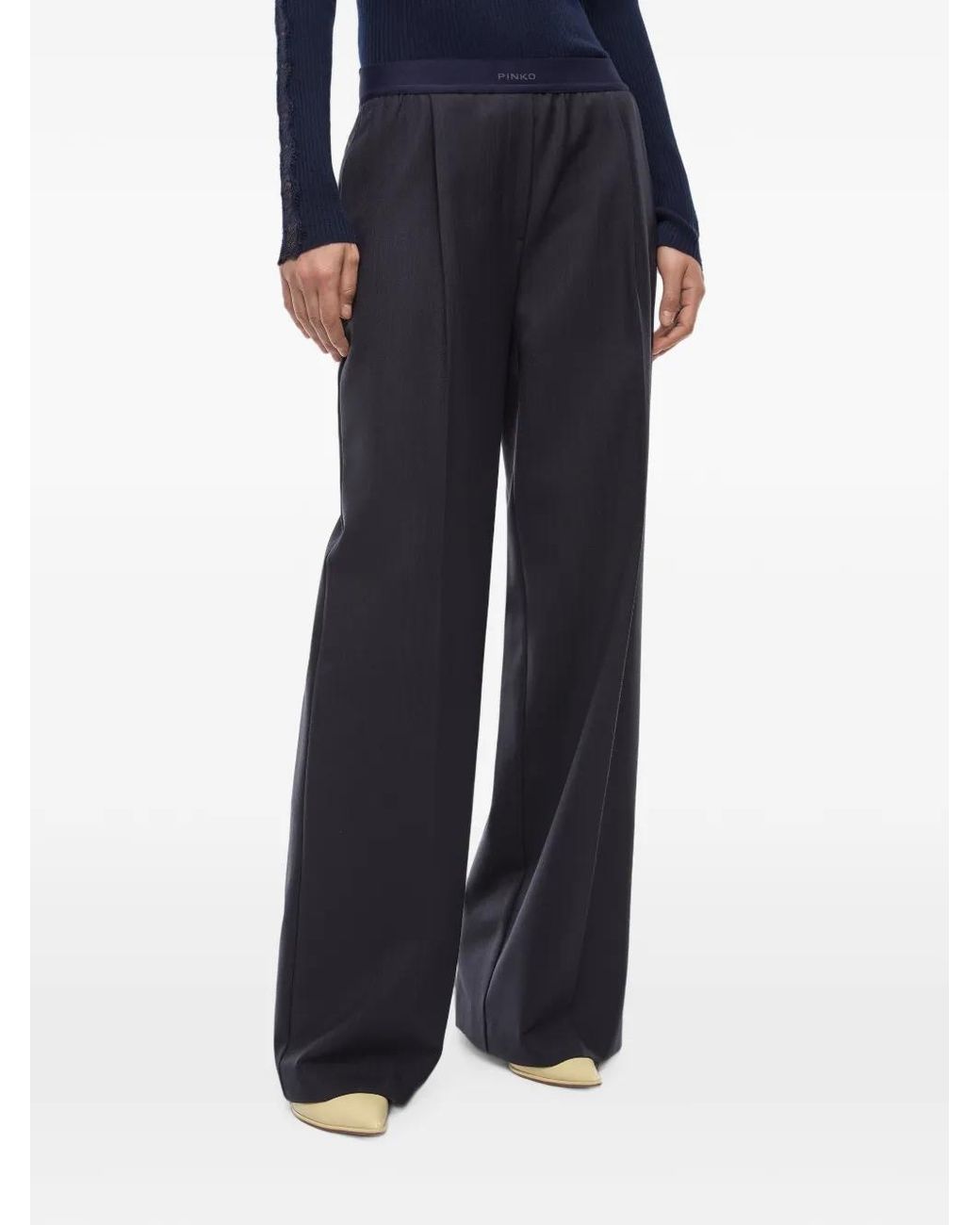 Pinko Blue Stretch Wool-Blend Palazzo Trousers