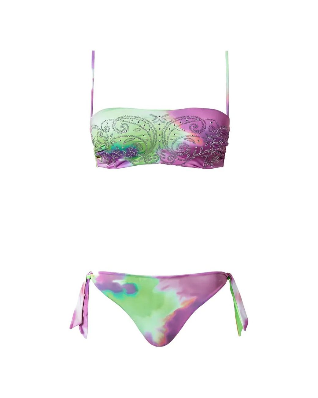 Twinset White Tie-Dye Crystal-Embellished Bikini Set