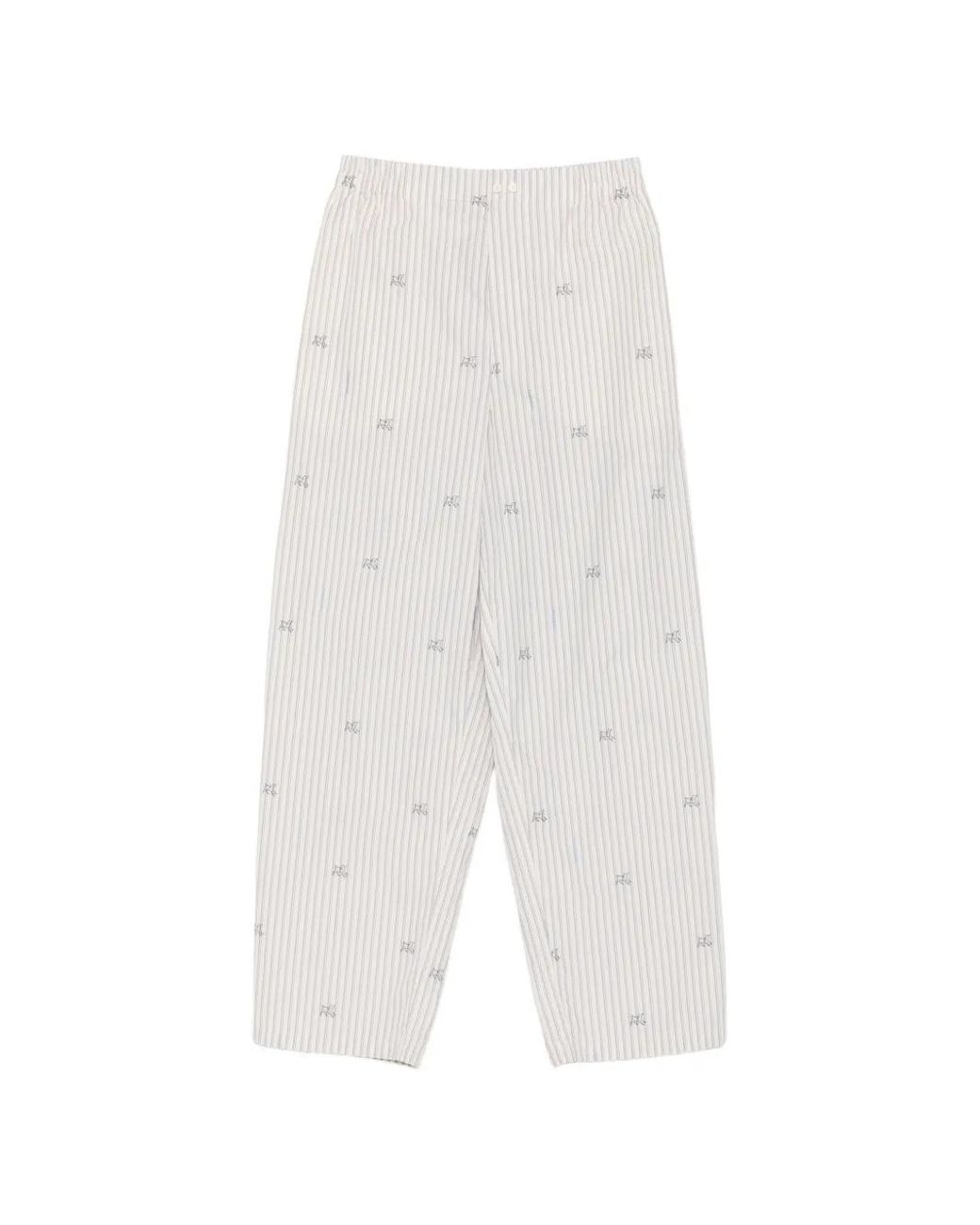 Jacquemus White Pantalon À Rayures Brodé