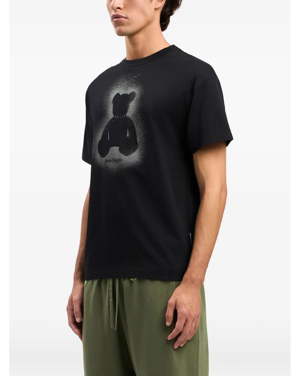 Palm Angels Black Spray Bear T-Shirt for men