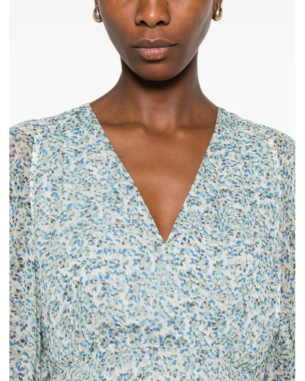 MAISON 123 Blue Balma Floral-Print Flutter-Sleeve Midi Dress