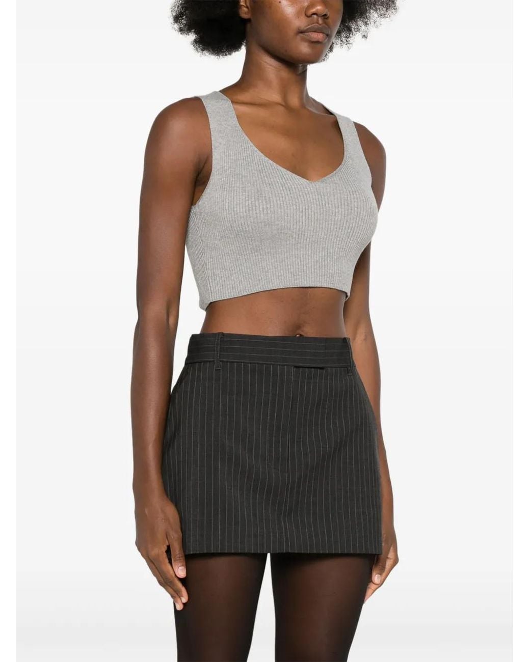 Twinset Gray Ribbed Crop Top