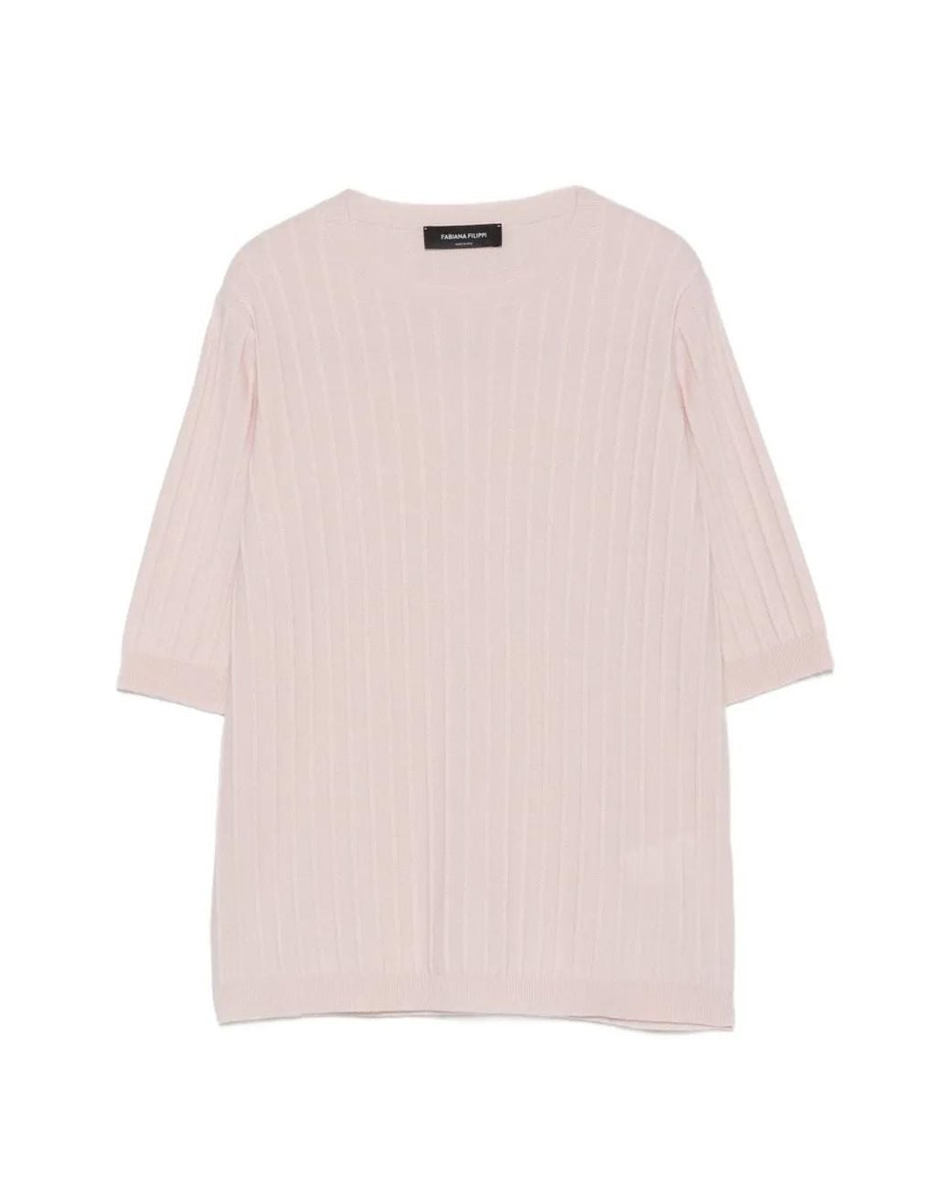Fabiana Filippi Pink Ribbed-Knit Short-Sleeve Sweater