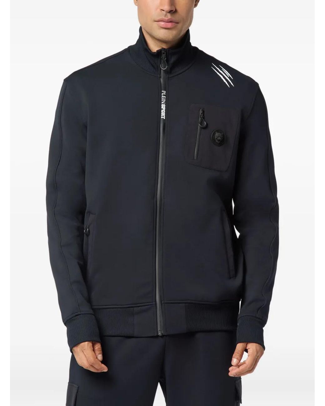 Philipp Plein Blue Scratch-Detail Zip-Up Jacket for men
