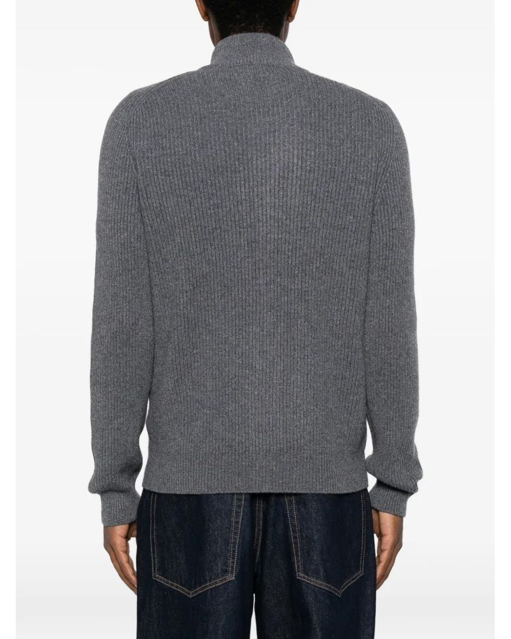 Gran Sasso Gray Ribbed-Knit Zip-Up Sweater for men